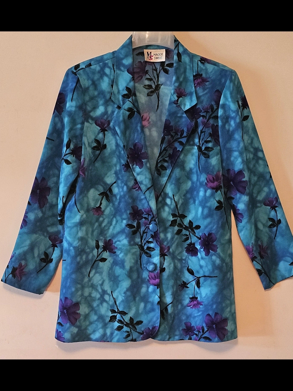 Maggie Sweet Teal Beautiful Floral Print Blazer